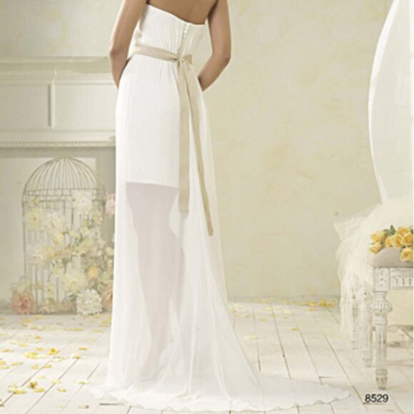 DAMAGED SAMPLE Sexy Lace Beachy BOHO  Wedding Dress Romantic, Hi Lo Lace Chiffon - Picture 12 of 13